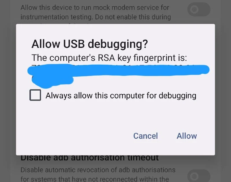 prompt asking for usb debugging permission busyapi